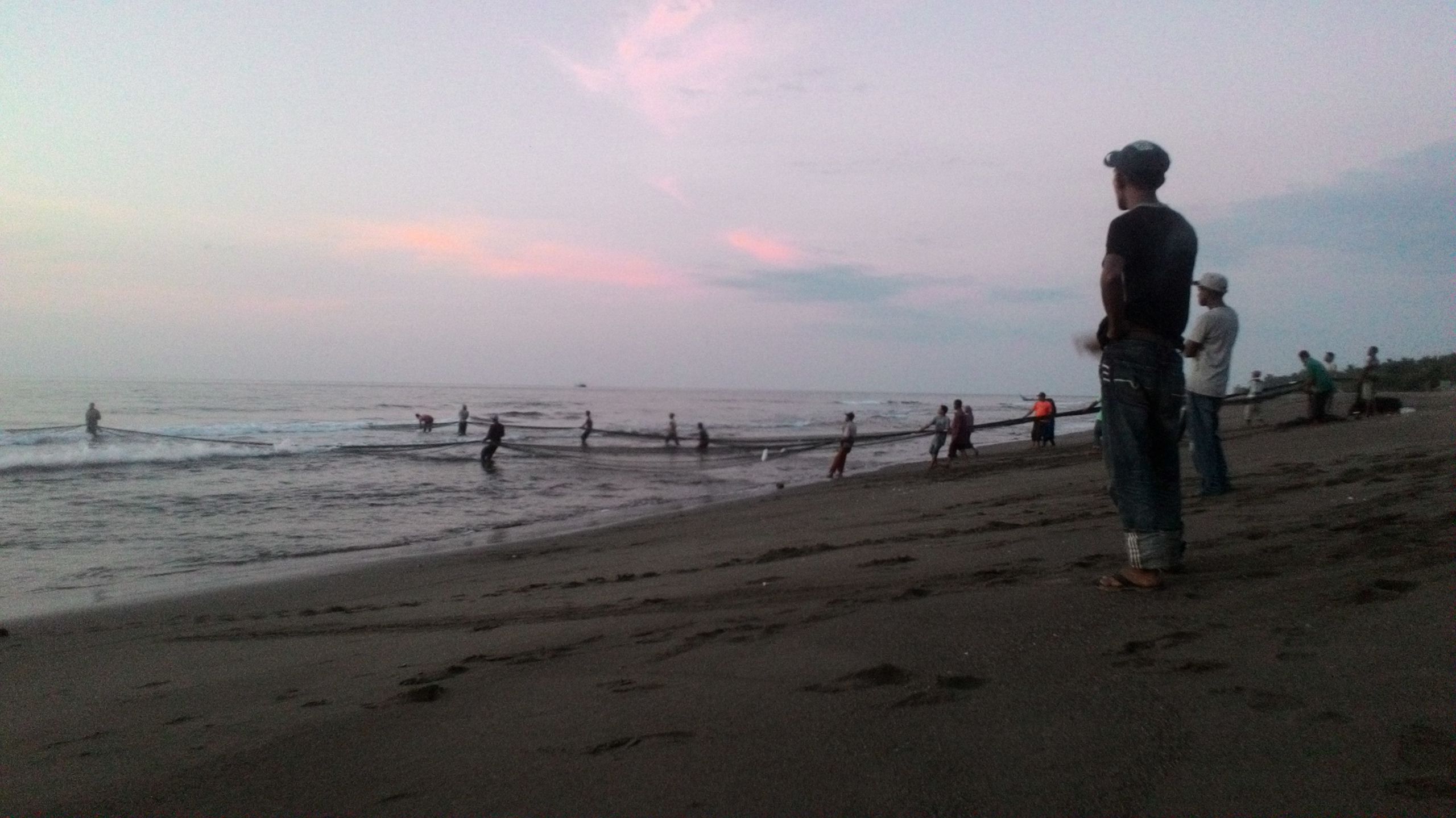 Menjelang Senja, Puluhan Warga Pesisir Menarik Jala Kedaratan